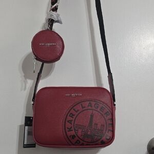 Karl Lagerfeld Cherry Red Crossbody Bag with Pouch